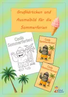 Vorschau - Mal- und Bastelvorlagen - Grußkärtchen Sommerferien - Deckblatt