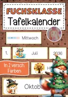 Vorschau - Mal- und Bastelvorlagen - Tafelkalender mit Füchsen für die Fuchsklasse - Deckblatt