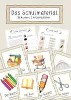 Vorschau - Arbeitsblätter - Wortschatz "Schulmaterial": 36 Bildkarten (inkl. 2 Arbeitsblätter) - Deckblatt