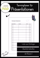 Vorschau - Lehrpläne/Lehrermaterial - Terminplaner Präsentation Buchpräsentation Organisation Liste - Deckblatt