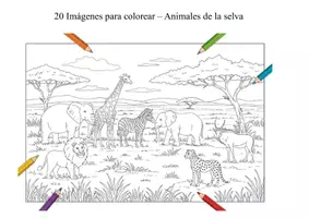 Vista previa - Manualidades / Dibujos para colorear - 20 Imágenes para colorear – Animales de la selva - Portada
