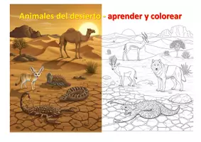 Vista previa - Manualidades / Dibujos para colorear - Animales del desierto - aprender y colorear - Portada