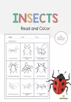 Aperçu - Cartes d'exercices - Insects / Insectes: Read and Color 2 (Fiche d'exercices d'anglais) - Page de couverture