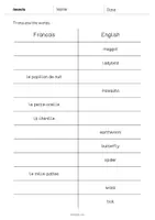 Aperçu - Tests - Insects / Insectes: Vocabulary Mini Test (Test pour le cours d'anglais) - Page 3