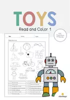Aperçu - Cartes d'exercices - Toys / Jouets: Read and Color 1 (Fiche d'exercices d'anglais) - Page de couverture