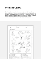 Aperçu - Cartes d'exercices - Toys / Jouets: Read and Color 1 (Fiche d'exercices d'anglais) - Page 1