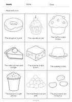 Aperçu - Cartes d'exercices - Sweets / Friandises: Read and Color 2 (Fiche d'exercices d'anglais) - Page 3