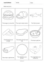 Aperçu - Cartes d'exercices - Lunch & Dinner / Déjeuner et dîner: Read and Color 2 (Fiche d'exercices d'anglais) - Page 2