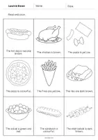 Aperçu - Cartes d'exercices - Lunch & Dinner / Déjeuner et dîner: Read and Color 2 (Fiche d'exercices d'anglais) - Page 3