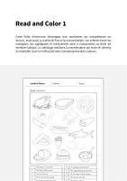 Aperçu - Cartes d'exercices - Lunch & Dinner / Déjeuner et dîner: Read and Color 1 (Fiche d'exercices d'anglais) - Page 1