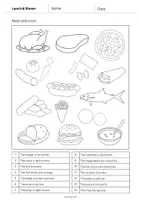 Aperçu - Cartes d'exercices - Lunch & Dinner / Déjeuner et dîner: Read and Color 1 (Fiche d'exercices d'anglais) - Page 2