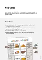Aperçu - Cartes / Images - Lunch & Dinner / Déjeuner et dîner: Clip Cards (Cartes à pince pour le cours d'anglais) - Page 1