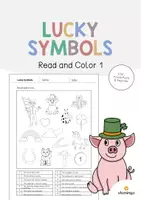 Aperçu - Cartes d'exercices - Lucky Symbols / Symboles porte-bonheur: Read and Color 1 (Fiche d'exercices d'anglais) - Page de couverture