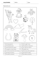 Aperçu - Cartes d'exercices - Lucky Symbols / Symboles porte-bonheur: Read and Color 1 (Fiche d'exercices d'anglais) - Page 2