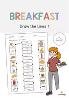 Aperçu - Cartes d'exercices - Breakfast / Petit-déjeuner: Draw the lines 1 (Fiche d'exercices d'anglais) - Page de couverture