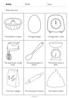 Aperçu - Cartes d'exercices - Baking / Cuisson: Read and Color 2 (Fiche d'exercices d'anglais) - Page 2