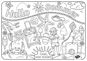 Vorschau - Arbeitsblätter - Hallo Sommer - Doodle-Ausmalbild - Deckblatt