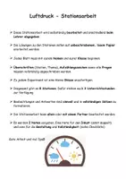 Vorschau - Stationenlernen - Stationsarbeit Luftdruck Unterdruck Überdruck Vakuum Wetter Experiment mit Bewertungsmaßstab Checkliste Materialliste - Deckblatt