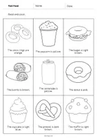 Aperçu - Cartes d'exercices - Fast Food / Restauration rapide: Read and Color 2 (Fiche d'exercices d'anglais) - Page 3