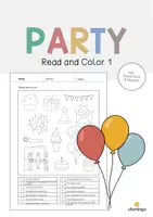 Aperçu - Cartes d'exercices - Party / Fête: Read and Color 1 (Fiche d'exercices d'anglais) - Page de couverture