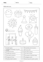 Aperçu - Cartes d'exercices - Party / Fête: Read and Color 1 (Fiche d'exercices d'anglais) - Page 2