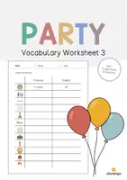 Aperçu - Fiches - Party / Fête: Vocabulary Worksheet 3 (Fiche d'exercices d'anglais) - Page de couverture