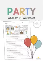 Aperçu - Cartes d'exercices - Party / Fête: What am I? - Worksheet (Fiche d'exercices d'anglais) - Page de couverture
