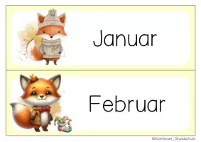 Vorschau - Mal- und Bastelvorlagen - Tafelkalender mit Füchsen für die Fuchsklasse - Seite 1