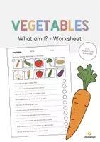Aperçu - Cartes d'exercices - Vegetables / Légumes: What am I? - Worksheet (Fiche d'exercices d'anglais) - Page de couverture