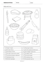 Aperçu - Cartes d'exercices - Barbecue & Picnic / Barbecue et pique-nique: Read and Color 1 (Fiche d'exercices d'anglais) - Page 2