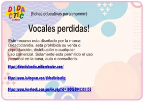 Vista previa - Hojas de trabajo - VOCALES PERDIDAS - página 1