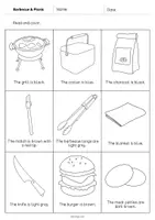 Aperçu - Cartes d'exercices - Barbecue & Picnic / Barbecue et pique-nique: Read and Color 2 (Fiche d'exercices d'anglais) - Page 2