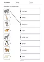 Aperçu - Cartes d'exercices - Zoo Animals / Animaux du zoo: Draw the lines 2 (Fiche d'exercices d'anglais) - Page 2