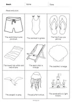 Aperçu - Cartes d'exercices - Beach / Plage: Read and Color 2 (Fiche d'exercices d'anglais) - Page 2