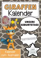 Vorschau - Mal- und Bastelvorlagen - Giraffenklasse Geburtstagskalender im Superheldenstil - Deckblatt
