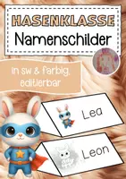 Vorschau - Mal- und Bastelvorlagen - Hasenklasse Namenschilder im Superheldenstil - Deckblatt