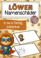 Vorschau - Mal- und Bastelvorlagen - Löwenklasse Namenschilder im Superheldenstil - Deckblatt