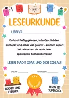 Vorschau - Anderer Materialtyp - Leseurkunde, Urkunde für Kinder. Urkunde fürs Vorlesen und Vorlesewettbewerb. Lesemotivation. Auszeichnung für Kinder. Zeugnis für Kinder - Seite 1