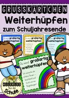 Vorschau - Anderer Materialtyp - Grußkärtchen zum Schuljahresende | Feriengruß & Abschiedskarte für Schüler - "Großartig weiterhüpfen" - Deckblatt
