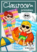 Vorschau - Mal- und Bastelvorlagen - Badetuch & Pool Bastelvorlage – Sommer Kunstunterricht Grundschule Klasse 1–4 | Chillen im Pool | Malvorlage - Deckblatt