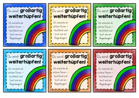 Vorschau - Anderer Materialtyp - Grußkärtchen zum Schuljahresende | Feriengruß & Abschiedskarte für Schüler - "Großartig weiterhüpfen" - Seite 1