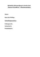 Vorschau - Prüfungsvorbereitung - Mündliche Abiturprüfung Deutsch (Romananalyse "Der Trafikant" und Verknüpfungsmoment "Entfremdung") (2) - Deckblatt