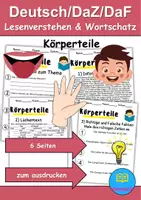 Vorschau - Mal- und Bastelvorlagen - Körperteile - Leseverstehen und Wortschatz - DaZ/DaF, Deutsch, Sachunterricht - Deckblatt