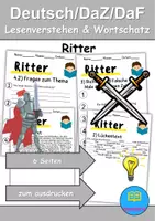 Vorschau - Mal- und Bastelvorlagen - Ritter - Leseverstehen und Wortschatz - DaZ/DaF, Deutsch, Sachunterricht - Deckblatt