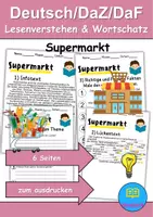 Vorschau - Mal- und Bastelvorlagen - Supermarkt - Leseverstehen und Wortschatz - DaZ/DaF, Deutsch, Sachunterricht - Deckblatt
