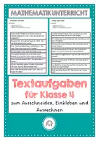 Vorschau - Arbeitsblätter - Textaufgaben für Klasse 4 zum Ausschneiden, Einkleben und Ausrechnen - Deckblatt
