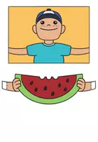 Vorschau - Mal- und Bastelvorlagen - 3D-Karten "Kinder mit Wassermelone" Sommerliche Bastelvorlage / Malvorlage - Seite 1