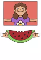 Vorschau - Mal- und Bastelvorlagen - 3D-Karten "Kinder mit Wassermelone" Sommerliche Bastelvorlage / Malvorlage - Seite 3