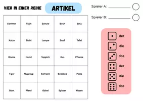 Vorschau - Stationenlernen - Vier in einer Reihe Artikel Deutsch Spiel Partnerspiel Freiarbeit daZ - Deckblatt