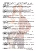 Προεπισκόπηση - Φύλλα εργασίας - Personality VOCABULARY LIST A1-A2 - Σελίδα 1